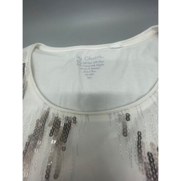 by chico's sleeveless shirt white sequin sheer layered cotton blend size 0 READ - Picture 5 of 7